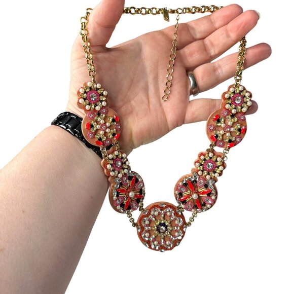 VTG Rare Y2K Kate Spade Desert Garden Statement Necklace Beaded Sparkly 22" Pink - Picture 4 of 8